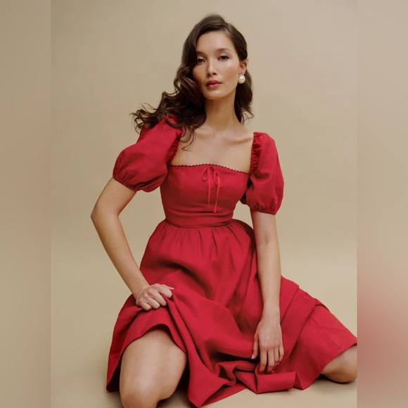 Reformation Dresses & Skirts - Reformation Mariela linen dress in cherry